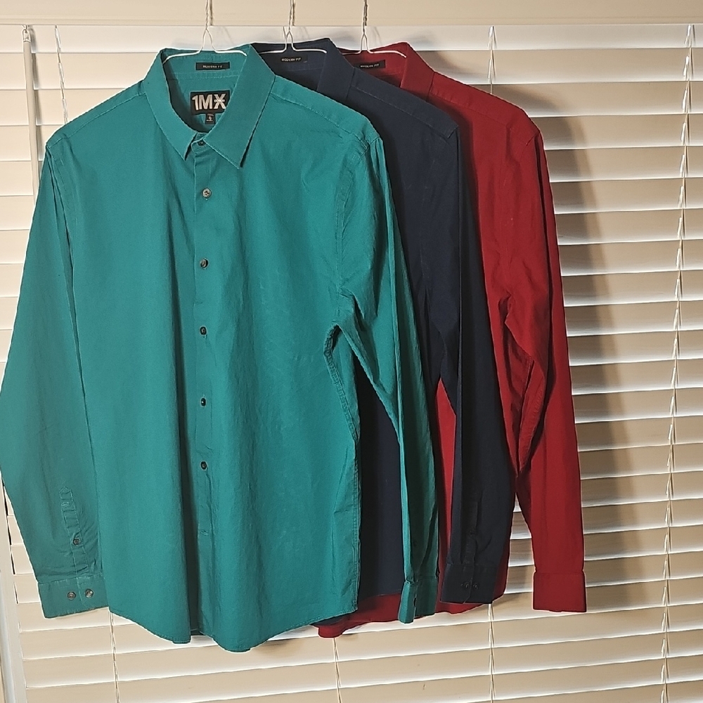 Express (3) Men's Dress Shirt Bundle - Teal, Navy, Red Size XL